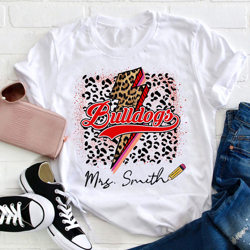 Personalized Teacher's Name And School Mascot Lightning Leopard Print Teacher T-Shirt