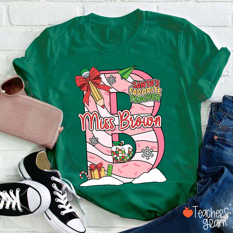 Personalized Name Santa's Favorite Teacher T-Shirt
