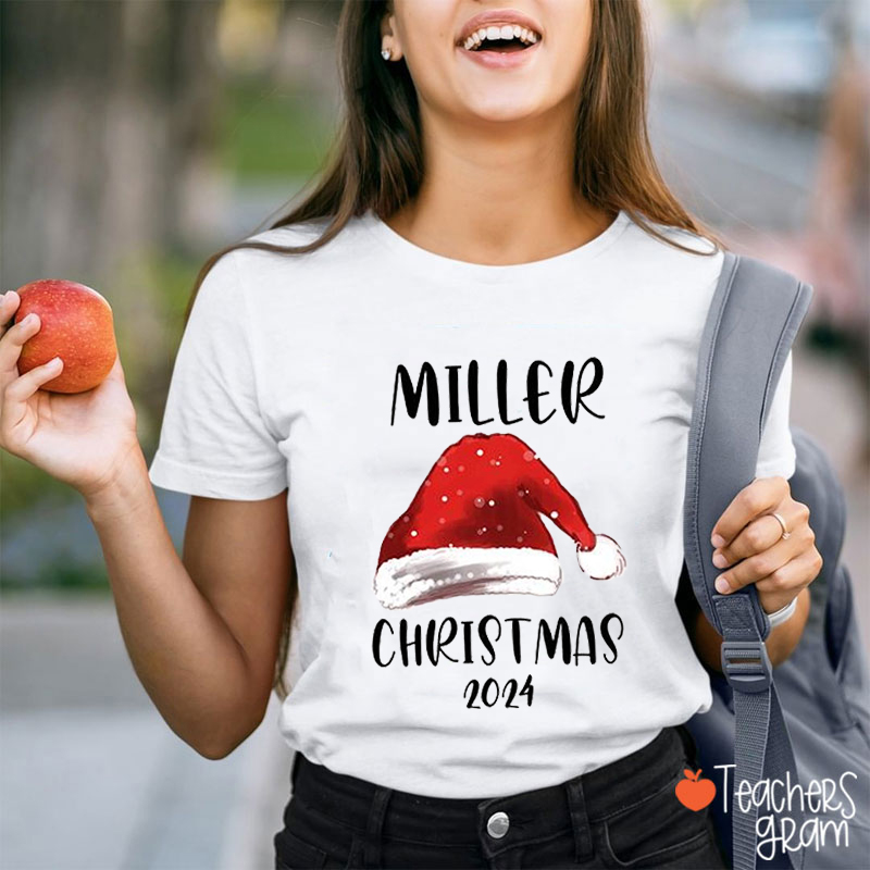 Personalized Name Santa Hat Teacher T-Shirt