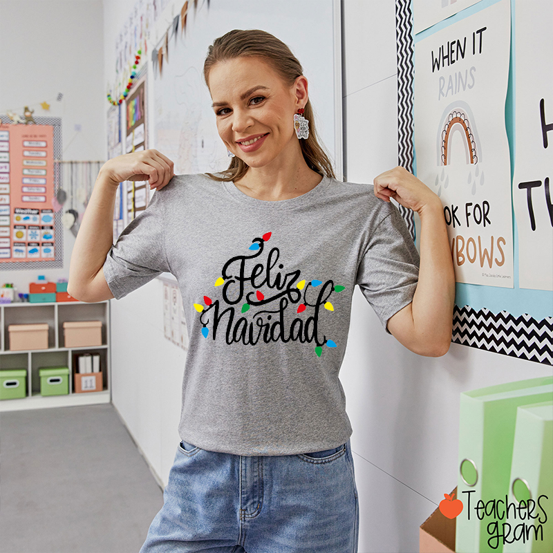 Feliz navidad Light Strip Spanish Teacher T-Shirt