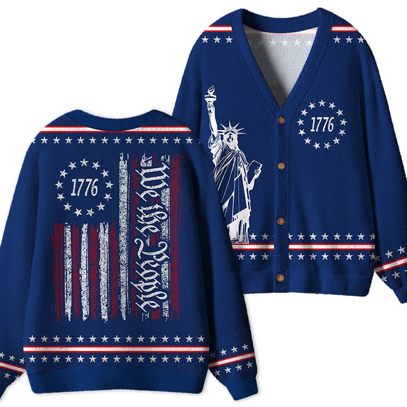 We The People Statue Of Liberty Teacher Ugly Cardigan Sweaters