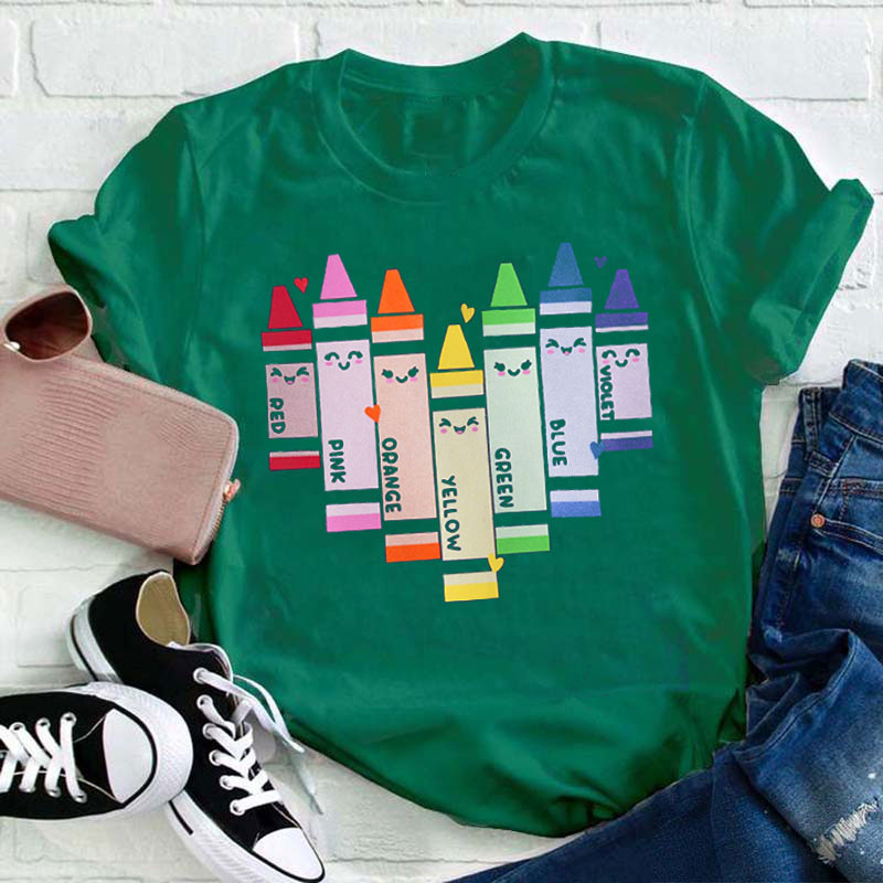 Colorful Crayons Heart Teacher T-Shirt