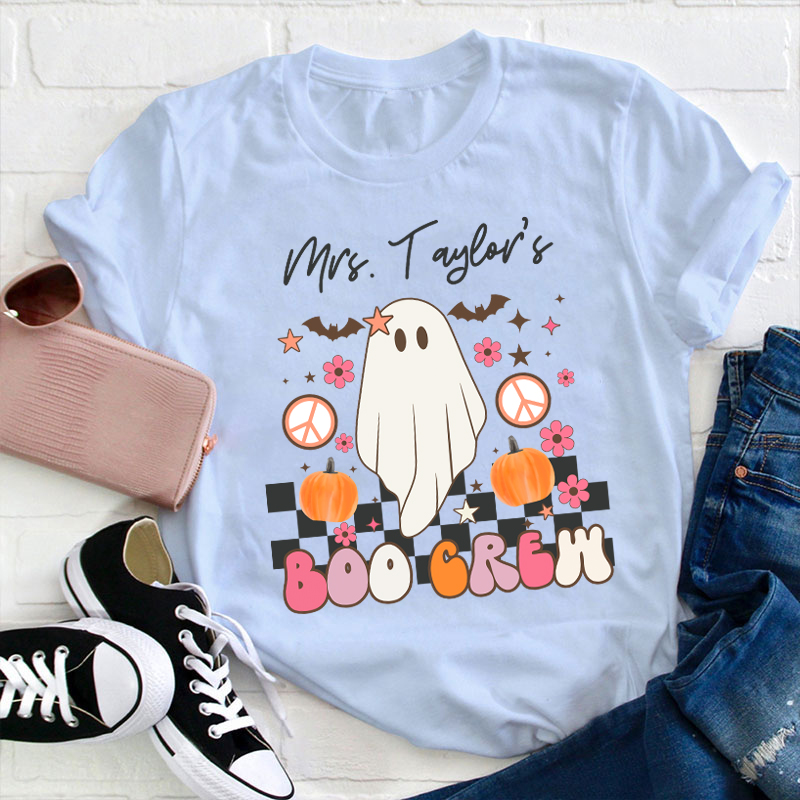 Personalized Name Halloween Boo Crew Teacher T-Shirt