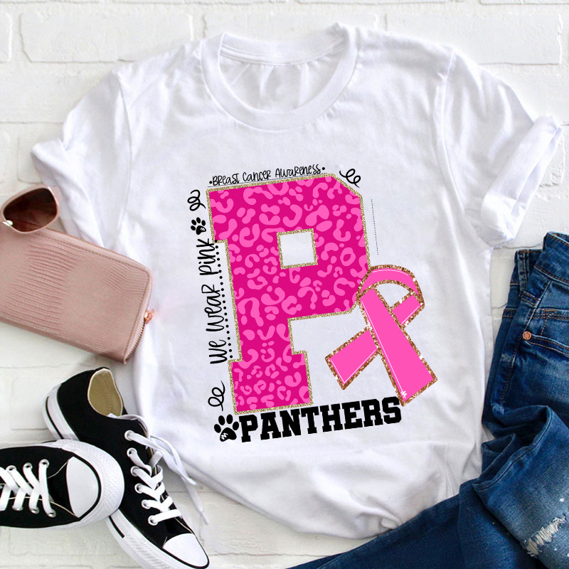 Personalized We Wear Pink Breast Cancer Teacher T-Shirt