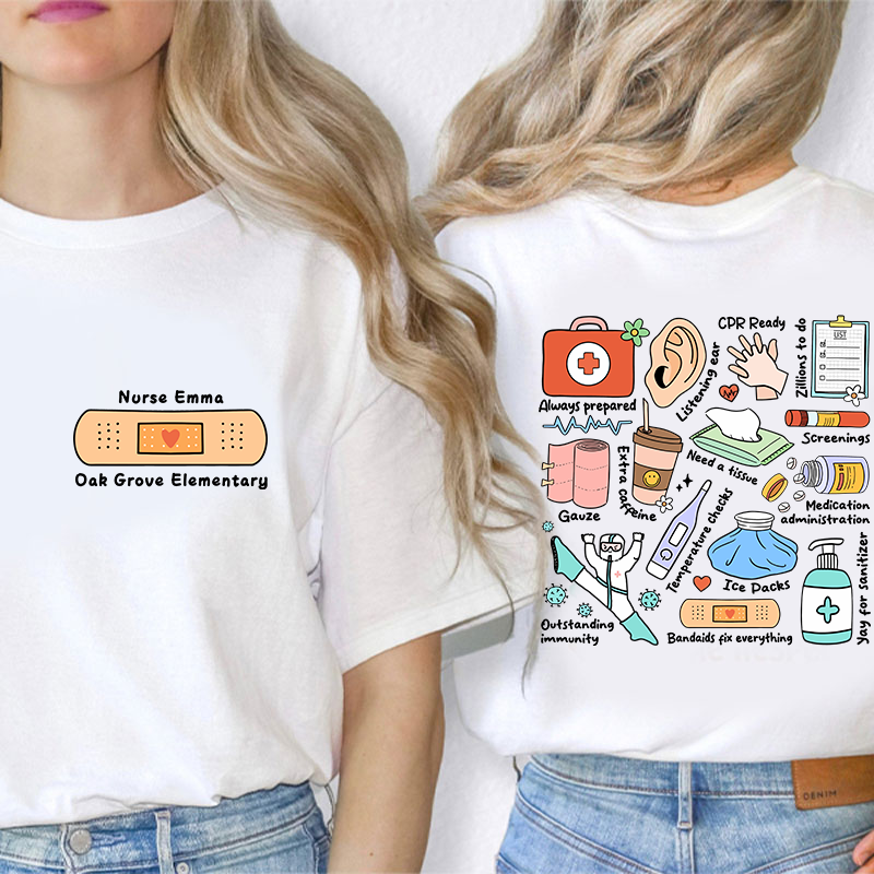 Personalized School Nurse Two Sided T-Shirt Sale-Teachersgram