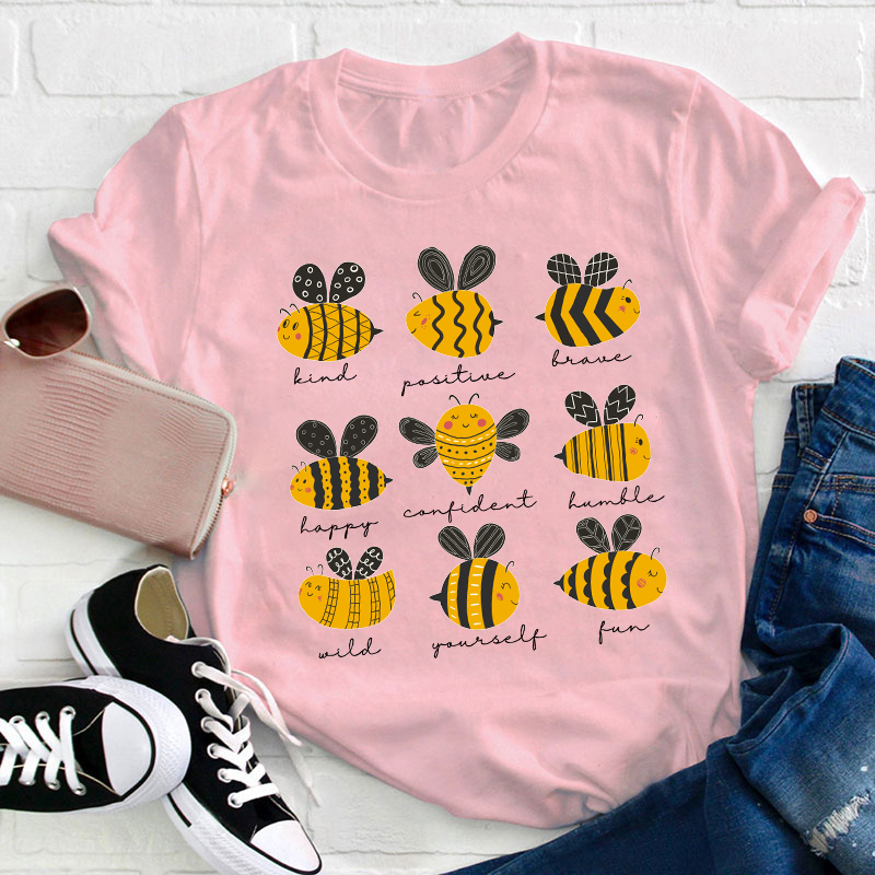 Bee Kind Positive Brave Happy Confident Humble Teacher T-Shirt