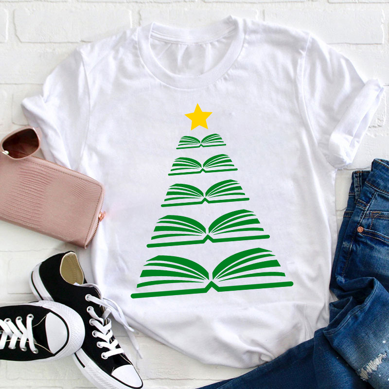 Book Christmas Tree Teacher T-Shirt