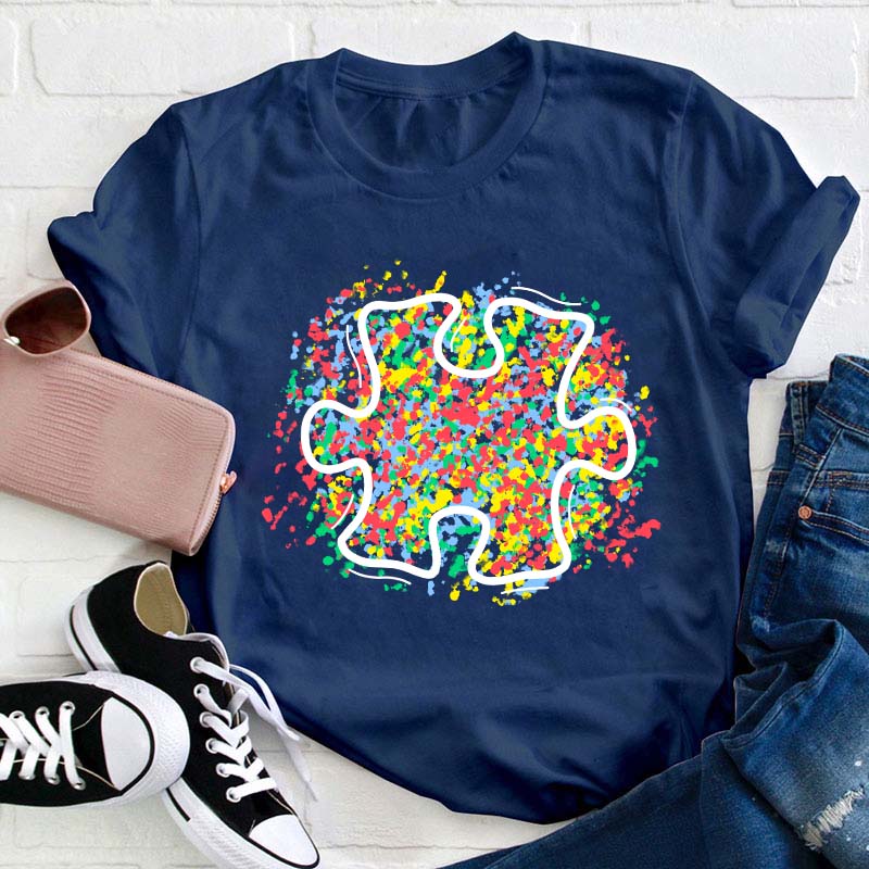 Colorful Autism Puzzle Piece Teacher T-Shirt