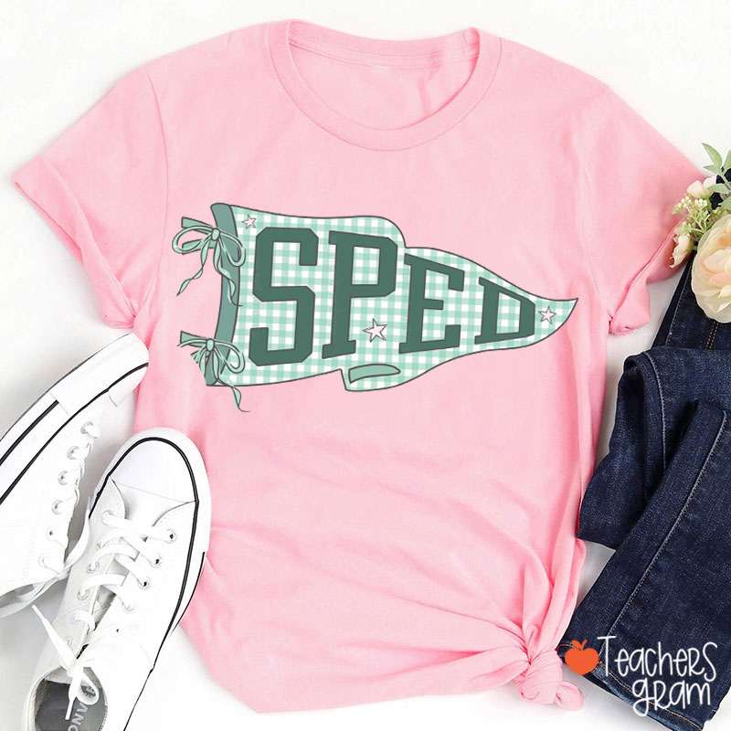 Personalized Text Gingham Pennant Teacher T-Shirt