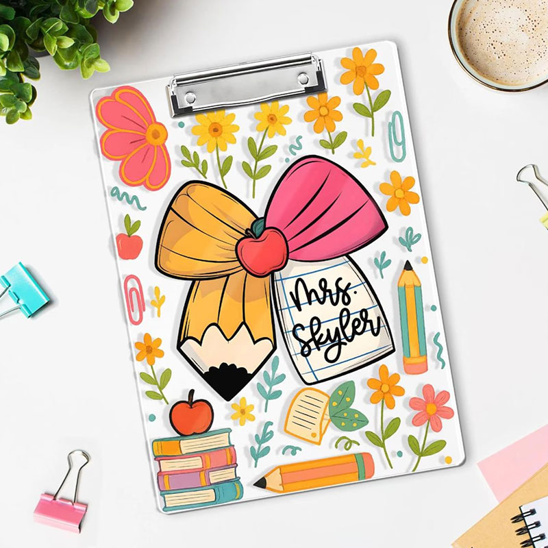 Personalized Name Pencil Bow Tie Teacher Clipboard