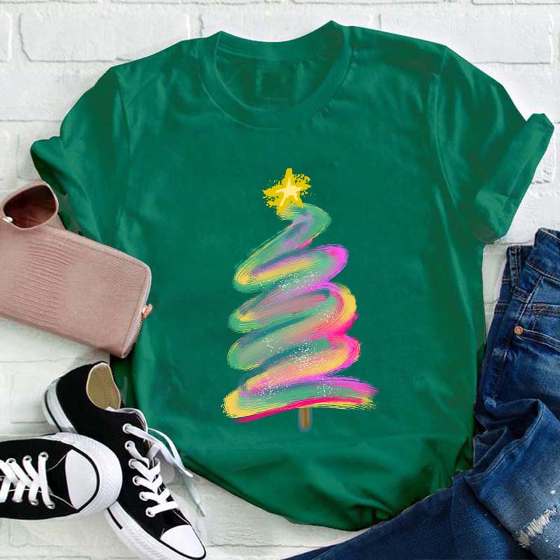 Colorful Graffiti Christmas Tree Teacher T-Shirt