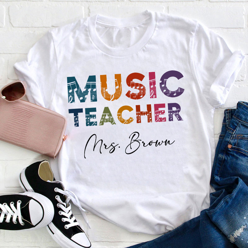 Personalized Name Colorful Music Teacher T-Shirt