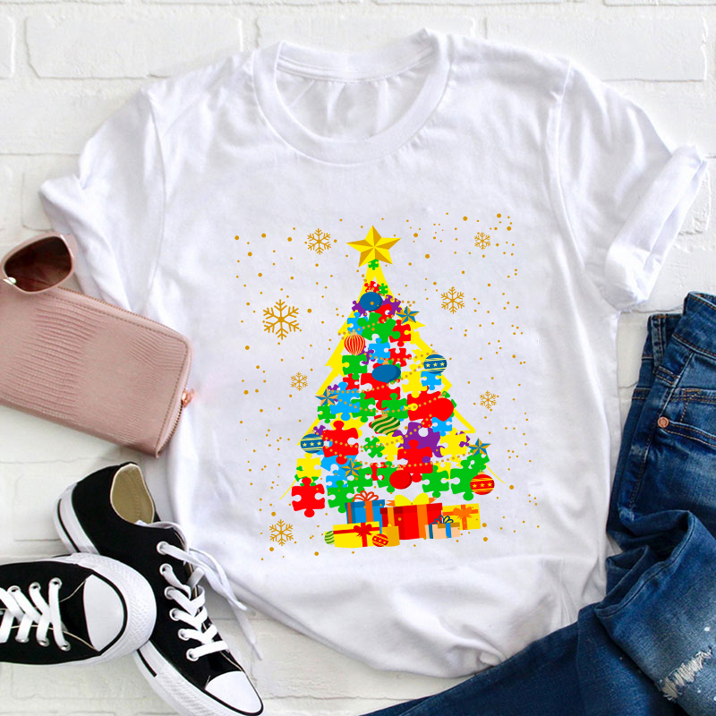 Autism Christmas Trees Teacher T-Shirt