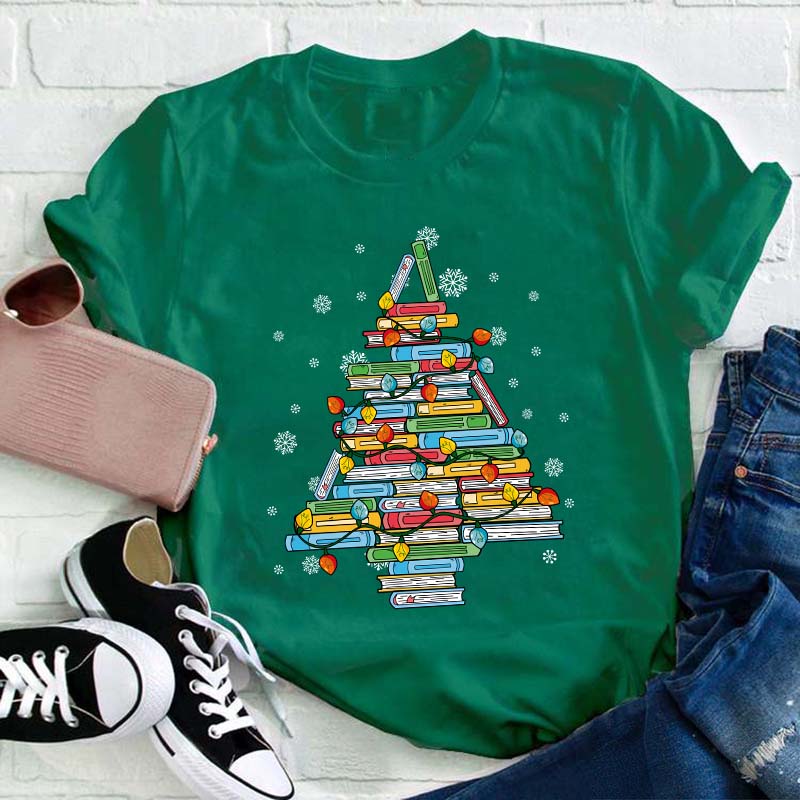 Christmas Books Tree Teacher T-Shirt