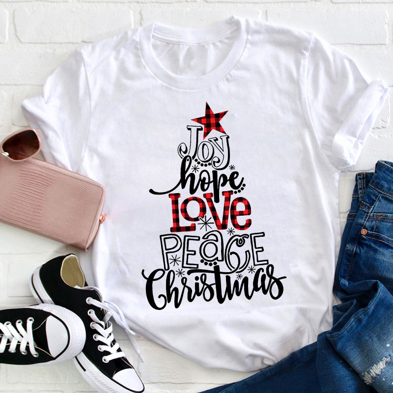 Joy Hope Love Peace Christmas Teacher T-Shirt Sale-Teachersgram