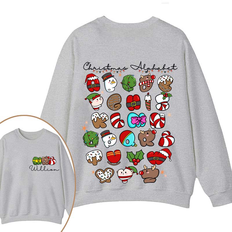 Personalized Christmas Alphabet Teacher Two Sided Sweatshirt