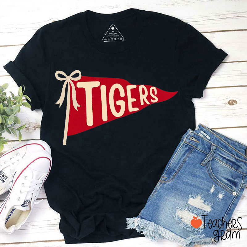 Personalized Mascot Pennant Bow Teacher T-Shirt