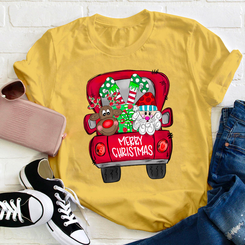 Merry Christmas Truck Teacher T-Shirt
