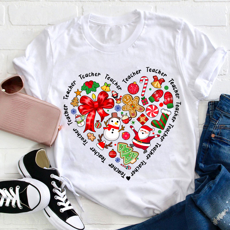 Merry Christmas Heart Teacher T-Shirt