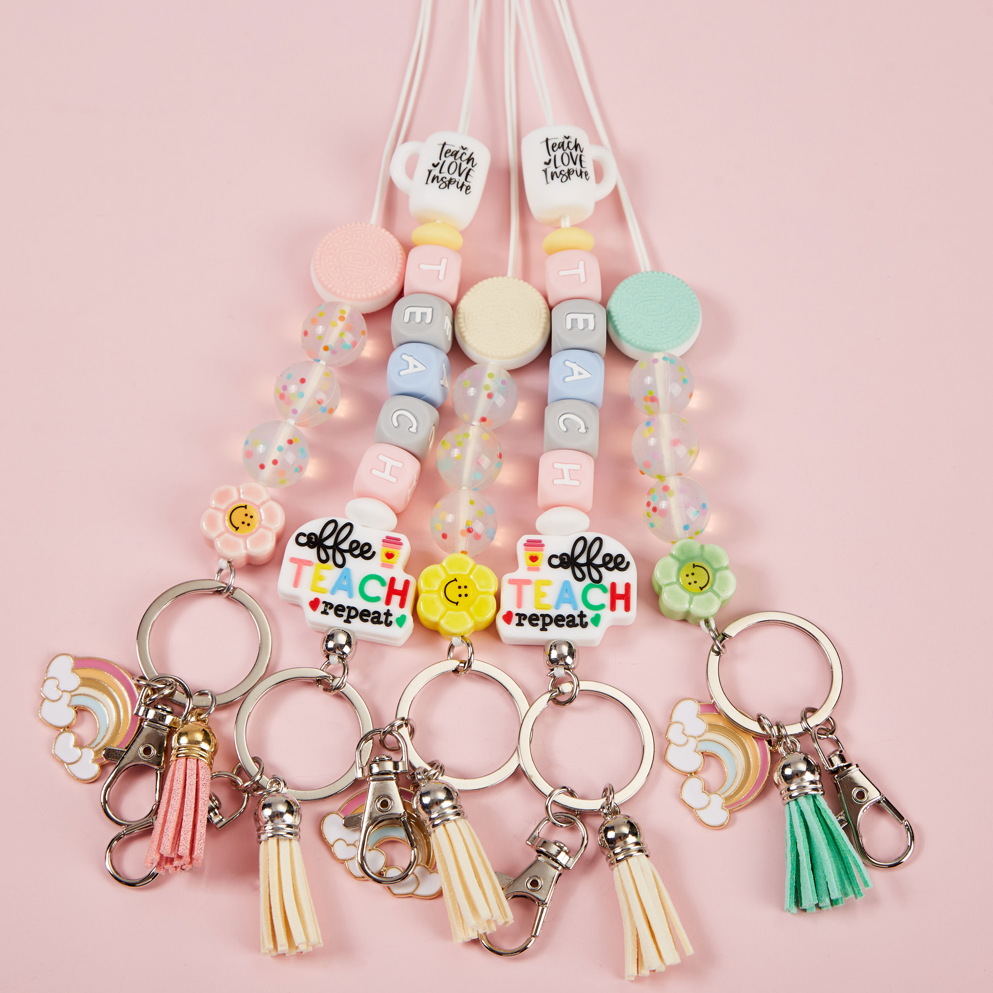 Macaron Color Teach Love Inspire Teacher Lanyard