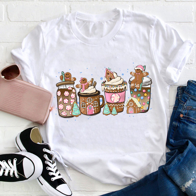 Gingerbread Christmas Coffee Christmas Teacher T-Shirt Sale-Teachersgram