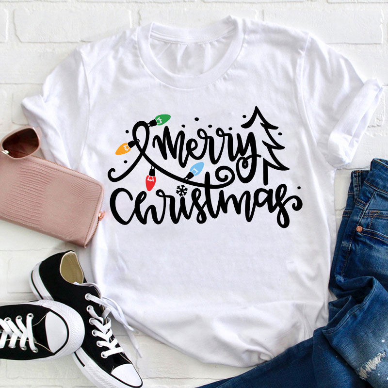 Merry Christmas Lights Teacher T-Shirt Sale-Teachersgram