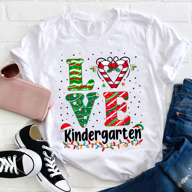 Personalized Grade Love Christmas Teacher T-Shirt