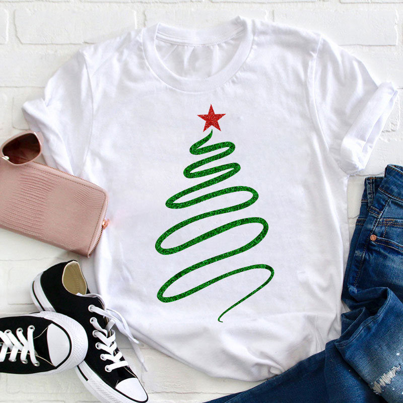 Draw A Sparkling Christmas Tree Teacher T-Shirt