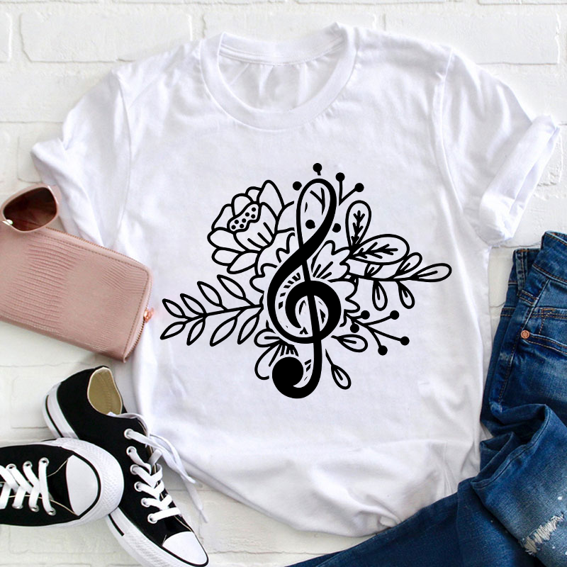Music Note Flower Teacher T-Shirt