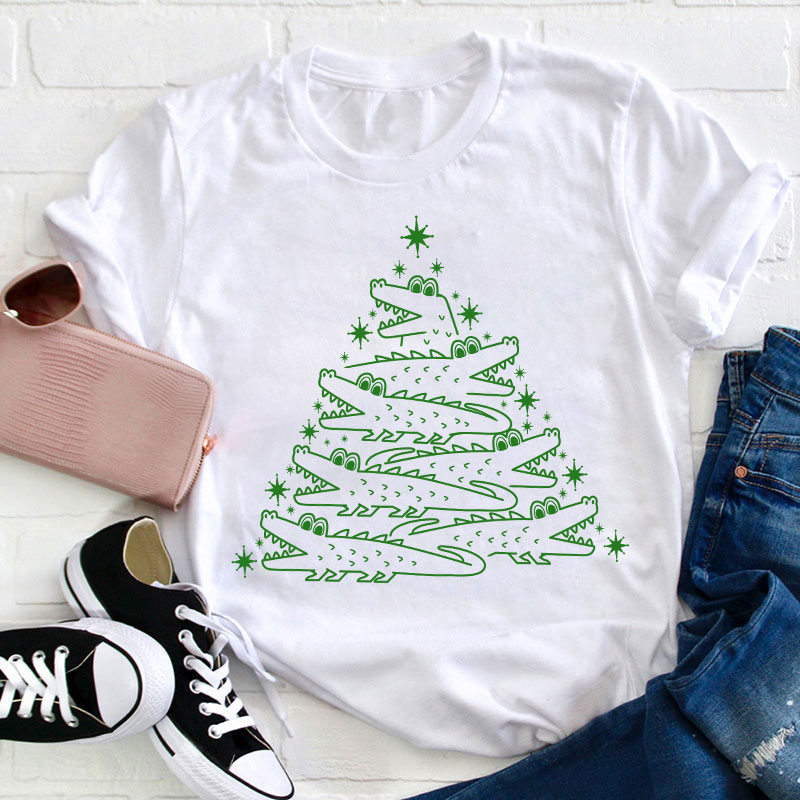 Dinosaur Christmas Tree Teacher T-Shirt