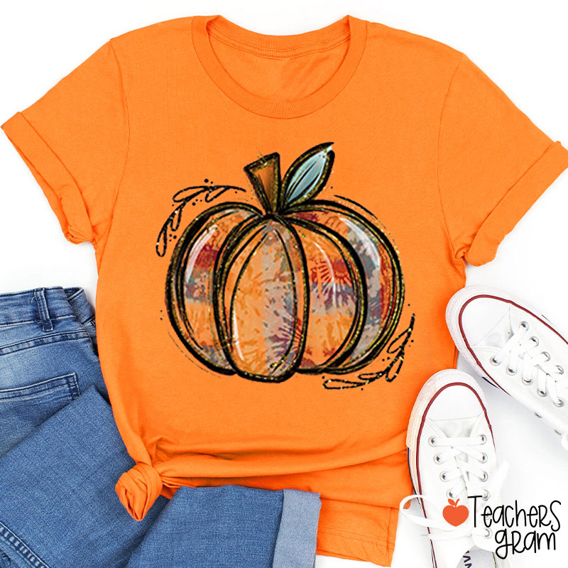 Pumpkin Tie Dye Teacher T-Shirt