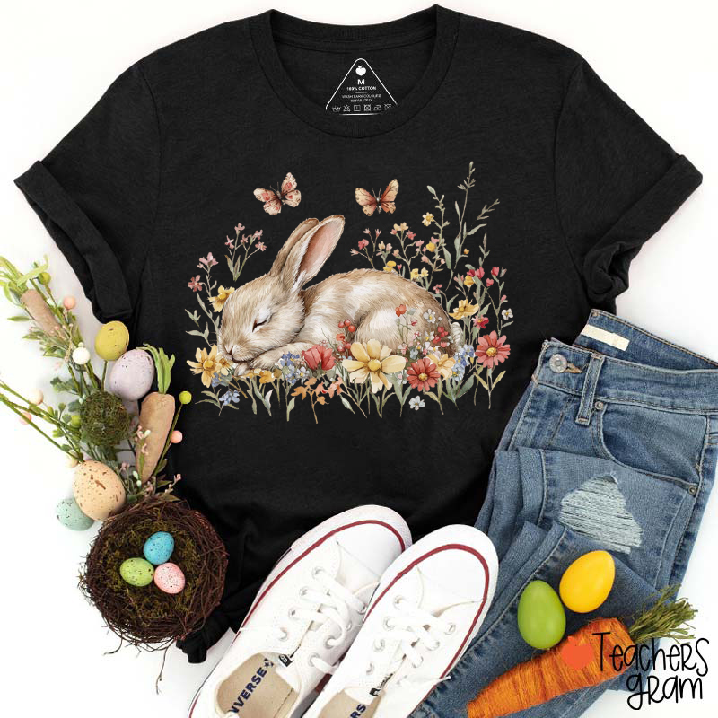 Boho Floral Bunny Teacher T-Shirt