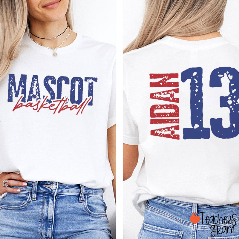 Personalized Mascot Name And Number Basketball Teacher Two Sided T-Shirt