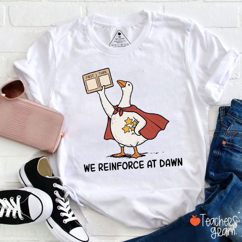 We Reinforce At Dawn Silly Goose Cape Star Chart Teacher T-Shirt-Teachersgram