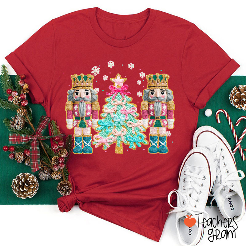Faux Yarn Walnut Soldier Christmas Tree Teacher T-Shirt