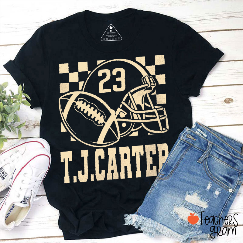 Personalized Mascot Sport Player Name Number Helmet Teacher T‑Shirt
