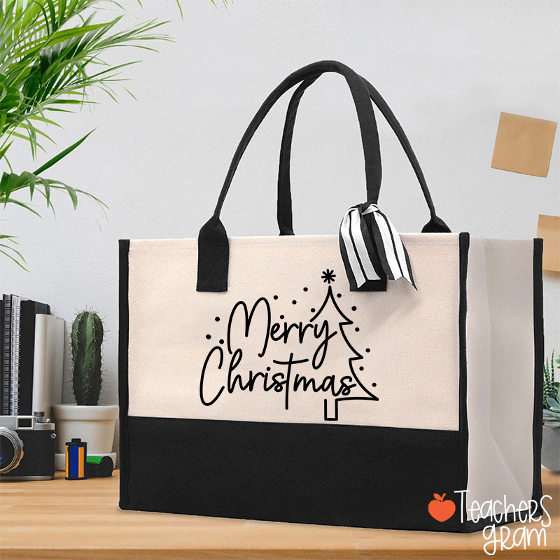 Merry Christmas Simple Christmas Teacher Cotton Tote Bag