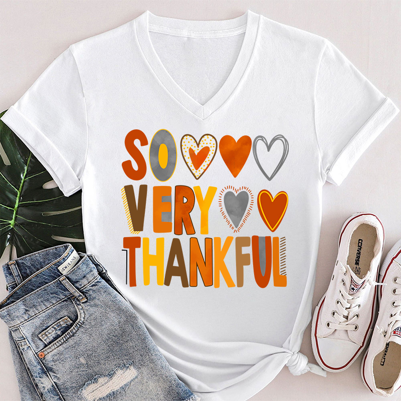 So Very Thankful Teacher Female V-Neck T-Shirt