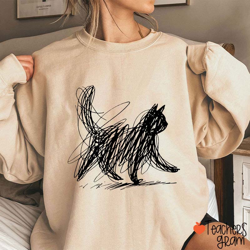 Vintage Cat Line Teacher Sweatshirt