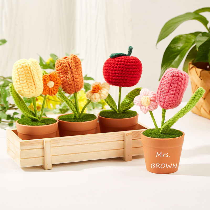 Personalized Handmade Crochet Tulip Bouquet Teacher Ornaments
