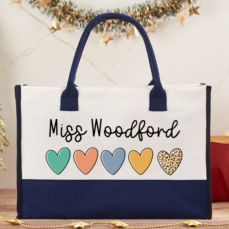 Personalized Colorful Love Teacher Cotton Tote Bag