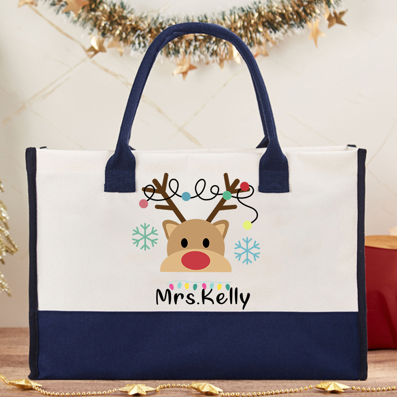 Personalized Merry Christmas Teacher Cotton Tote Bag