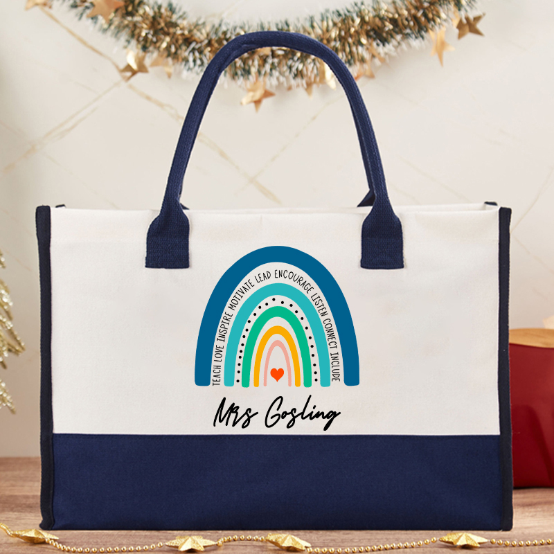 Personalized Teach Love Inspire Motivate Lead Encourage Listen Connect Include Teacher Cotton Tote Bag