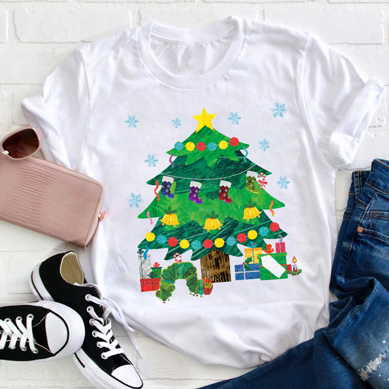 Caterpillar Under The Christmas Tree Teacher T-Shirt Sale-Teachersgram