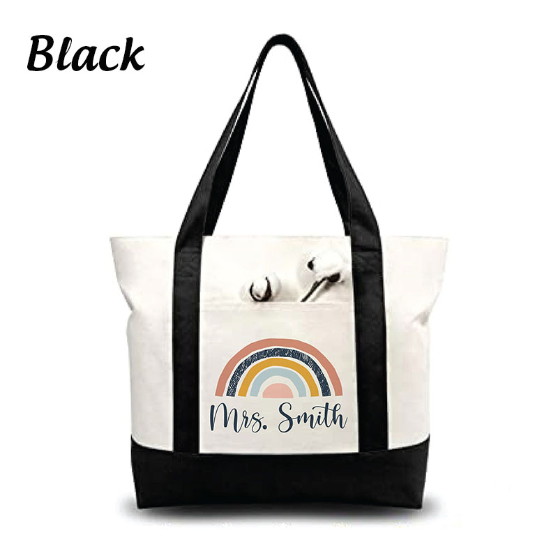 Personalized Name Rainbow Color Block Tote Bag