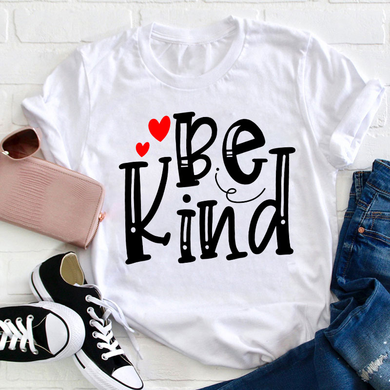 Be Kind Red Heart Teacher T-Shirt