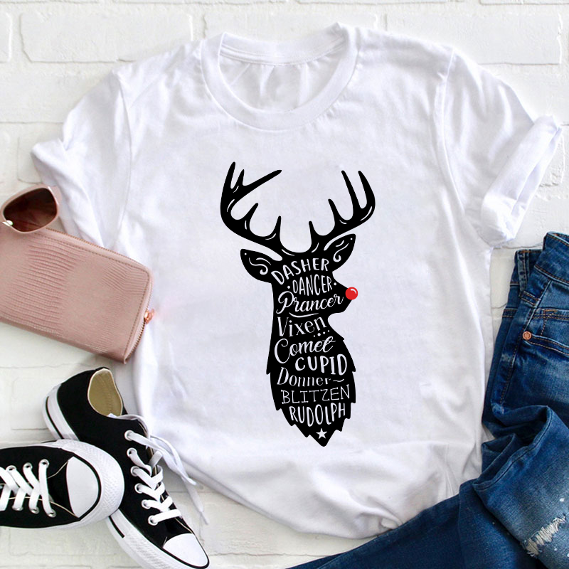 Santa's Red Nose Reindeers Teacher T-Shirt