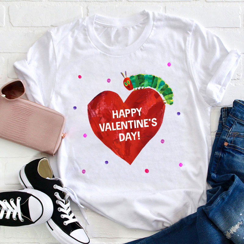 Happy Valentine's Day Caterpillar Teacher T-Shirt Sale-Teachersgram