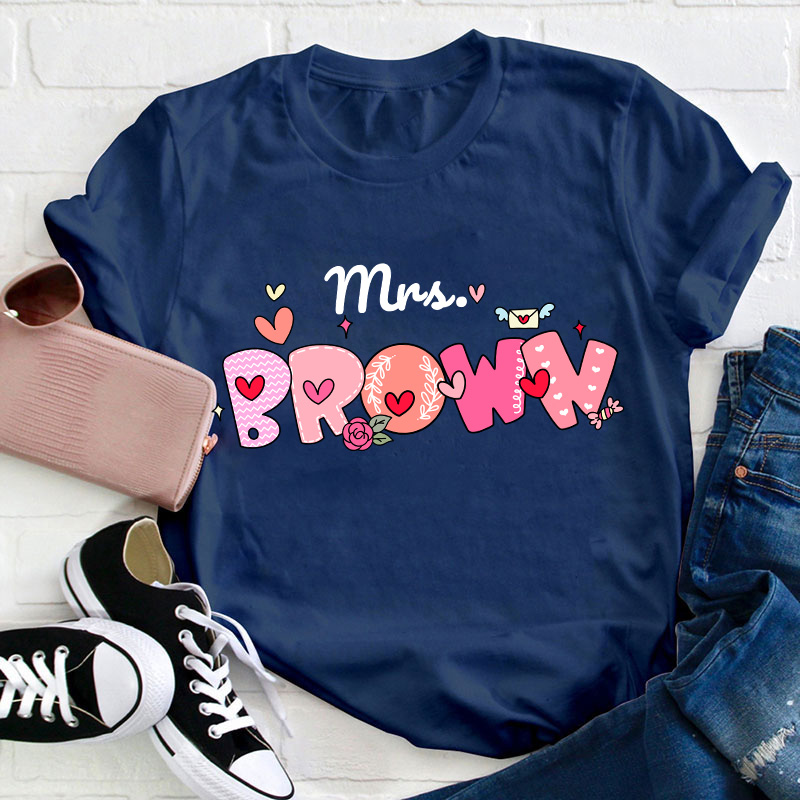 Personalized Name Pink Bubble Teacher T-Shirt