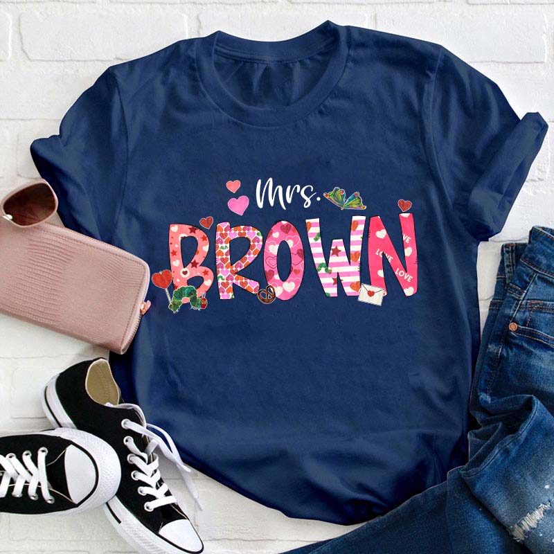 Personalized You Makes My Heart Flutter Butterfly Teacher T-Shirt